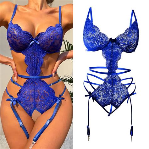 Hot Sexy Sensual Lingerie Set Transparent Lace Bra Exotic Sets Embroidery Women Intimate Garters