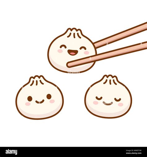 Cute Cartoon Dim Sum Doodle Drawing Traditional Chinese Dumplings With