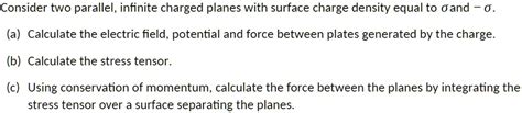 Solved Consider Two Parallel Infinite Charged Planes With Surface