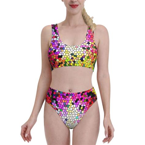 Lukts Women High Waisted Bikini Set Colorful Tie Dye Stained Glass