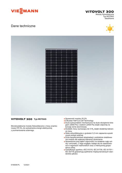 Panel fotowoltaiczny VITOVOLT M370AG Viessmann