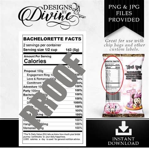 Bachelorette Nutrition Facts Label Custom Label Chip Bag Water Bottle