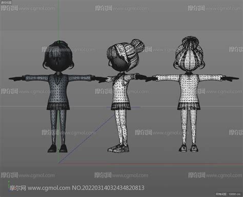 国外卡通学生小女孩c4d模型卡通角色模型下载 摩尔网cgmol