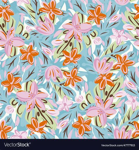 Seamless Pattern With Bright Tropical Flowers Vector Image