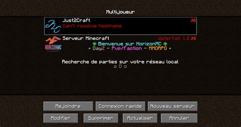 Problème de connexion à un serveur multijoueur Minecraft Minecraft