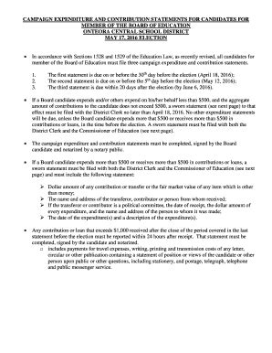 Fillable Online Onteora K Ny Campaign Expenditure And Contribution