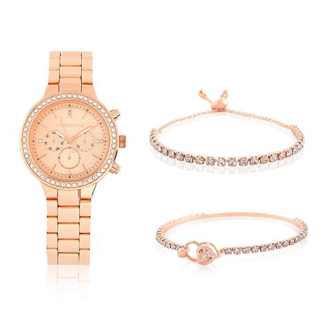 Rose Gold Metal Watch And Bracelet Set 3089866 Sparkle