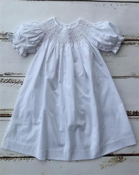 Mom And Me 4566 White Pearl Smocked Bishop Dress Smocked Bishop Dress