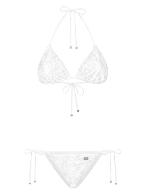 Dolce Gabbana Broderie Anglaise Triangle Bikini In White Modesens