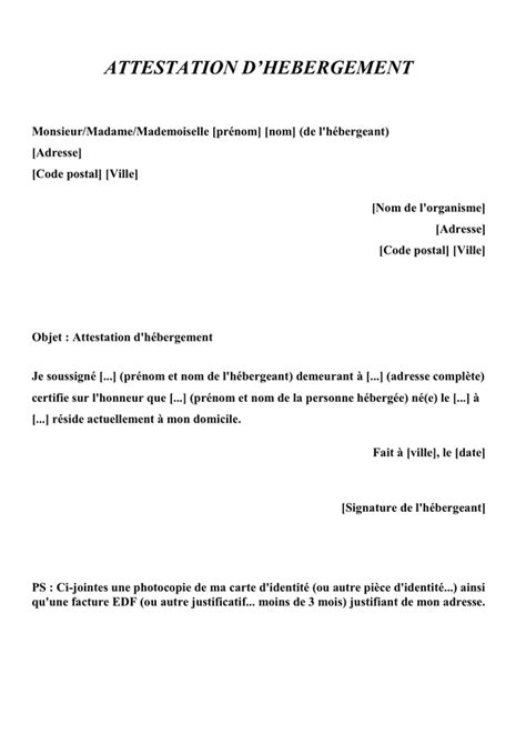 Mod Le De Lettre Attestation D Hebergement Financial Report Hot Sex