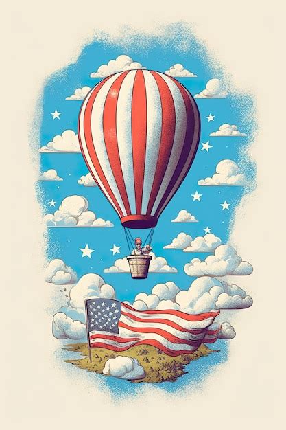 Premium Photo A Red White And Blue Hot Air Balloon Flying In The Sky