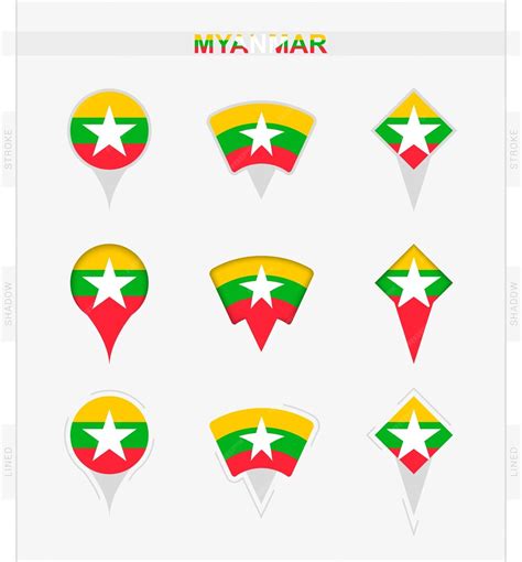 Premium Vector Myanmar Flag Set Of Location Pin Icons Of Myanmar Flag