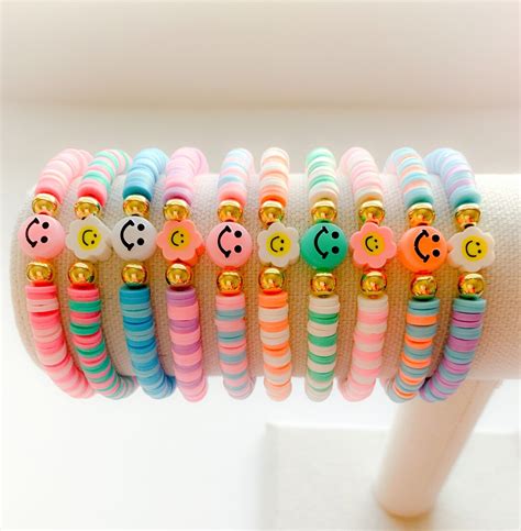 Smiley Face And Smiley Flower Bracelets Preppy Bracelets Trendy Summer Bracelets Cute Clay