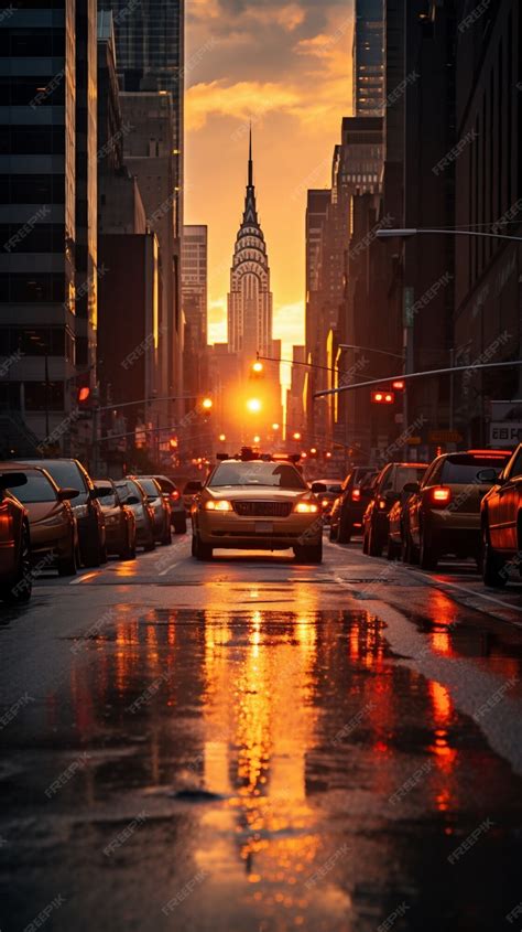 Free Photo | View of new york city street at sunset