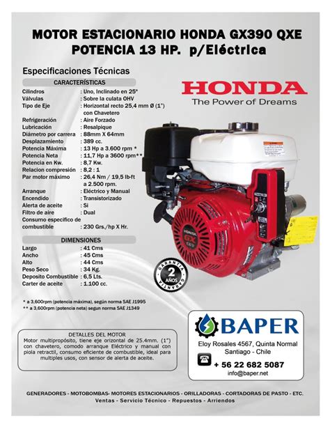 Motor Estacionario Honda Bencinero Gx Hp Arranque Electrico Baper