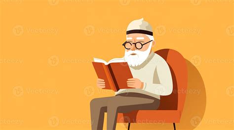 Old Man Reading A Book While Sitting In A Chair Vector Illustration Generative Ai 27763039