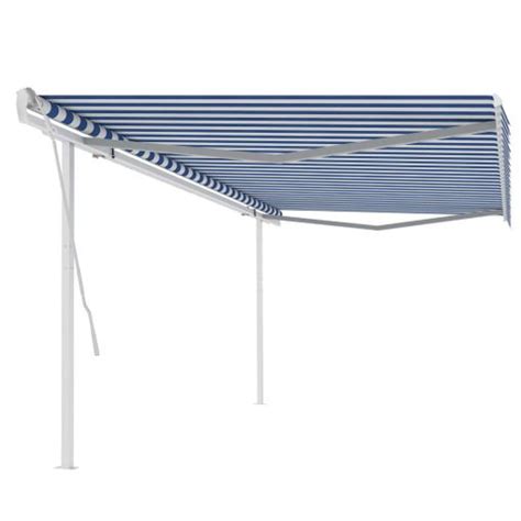 Toldo Manual Retráctil Toldo Parasol Marquesina Con Postes Azul Y