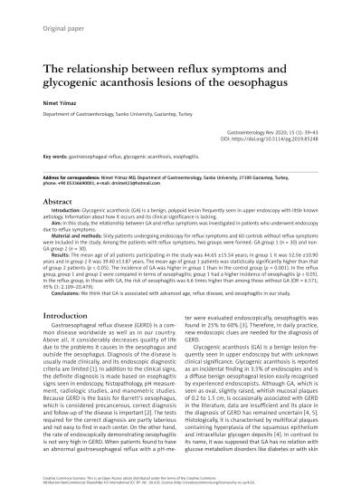 The relationship between reflux symptoms and glycogenic acanthosis ...