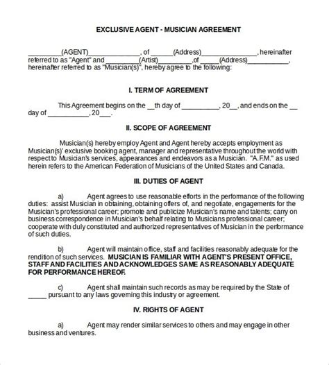 Booking Agent Contract Template Printable Word Searches