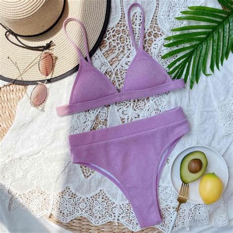 MAILLOT DE BAIN Maillot de bain en tissu côtelé pour femmes ensemble deux pièces Bikini