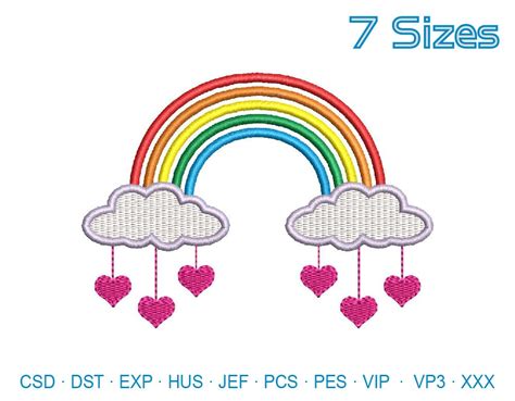 Rainbow With Heart Embroidery Design File Machine Embroidery Etsy