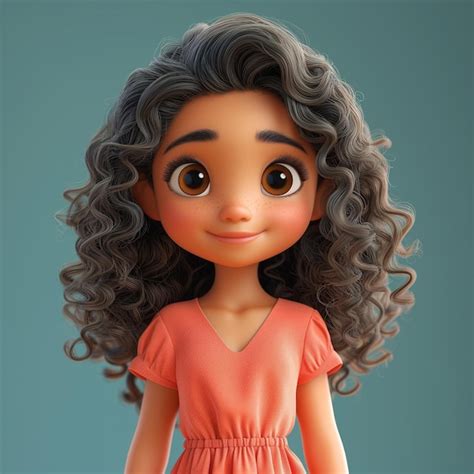 Premium Ai Image A Cute Girl With Curly Hair In Pixar Style Smiling