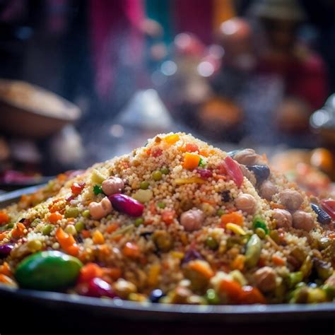 Premium Ai Image Colorful Algerian Couscous With Vegetables And Meat