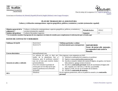 Pdf Plan De Trabajo De La Asignatura Portal Suayed Fes Suayed