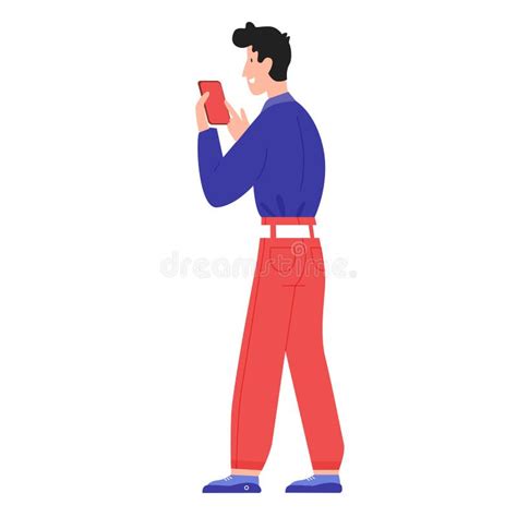 Male Teenager Scrolling Phone Stock Vector Illustration Of Young