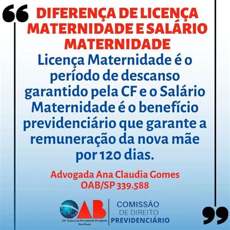 comissao previdenciario oabpp on Instagram Licença maternidade Oab