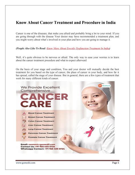 More About Cancer Treatment And Procedure In India By Gomedii Technologies Issuu