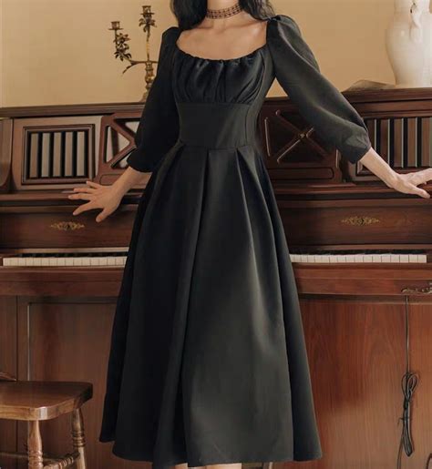 Black Long Sleeve A Line Regency Dress Jasmines Vintage Closet