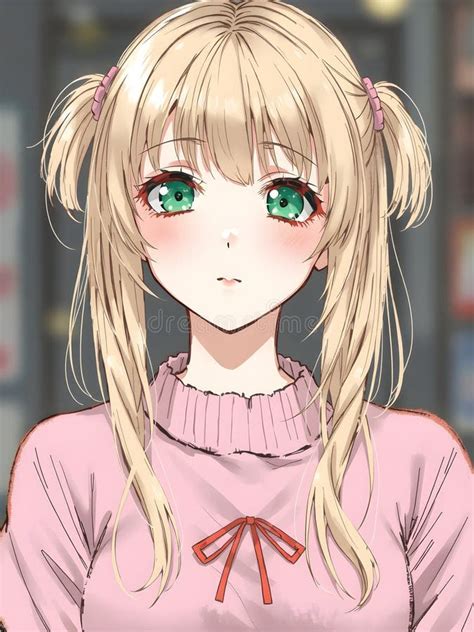 Ai Generated Blonde Female Anime Character Dressed In Pink Stock Illustration Illustration Of