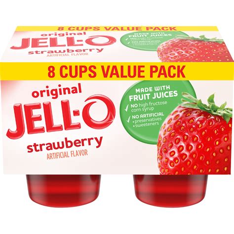 Jell-O Original Strawberry Ready-to-Eat Jello Cups Gelatin Snack Value ...