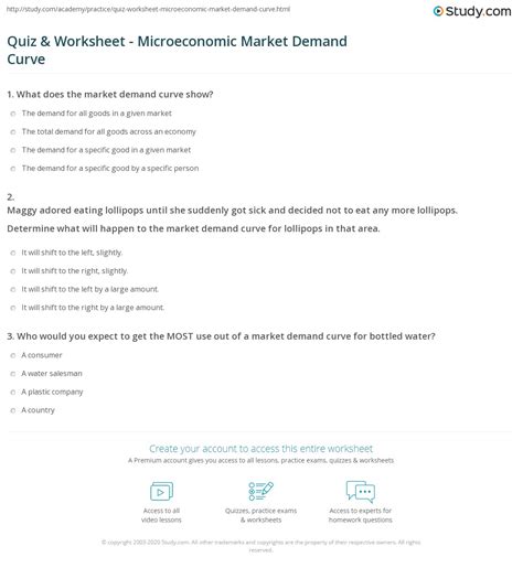 Quiz And Worksheet Microeconomic Market Demand Curve