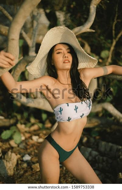 Sexy Asia Woman Green Bikini On Stock Photo 1589753338 Shutterstock