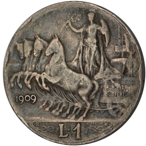 1909 R Italy 1 Lira Vittorio Emanuele III Silver