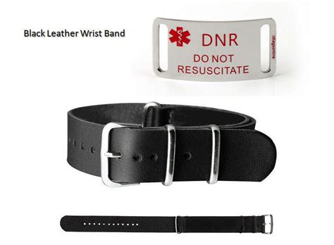 DNR Do Not Resuscitate Medical Alert ID Bracelet with Leather Wrist ...