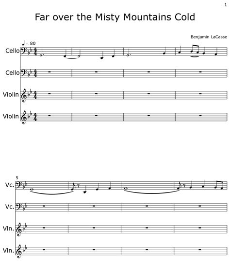 Far Over The Misty Mountains Cold Sheet Music For Cello Violin