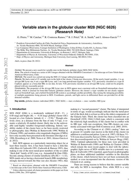 PDF Variable Stars In The Globular Cluster M28 NGC 6626