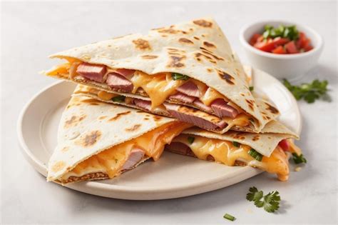 Premium AI Image | Ham and Cheese Quesadilla on White Background