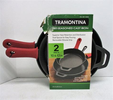 Tramontina Pre Seasoned Cast Iron Pan 2 Pack With Removable Silicone Grips Cookware