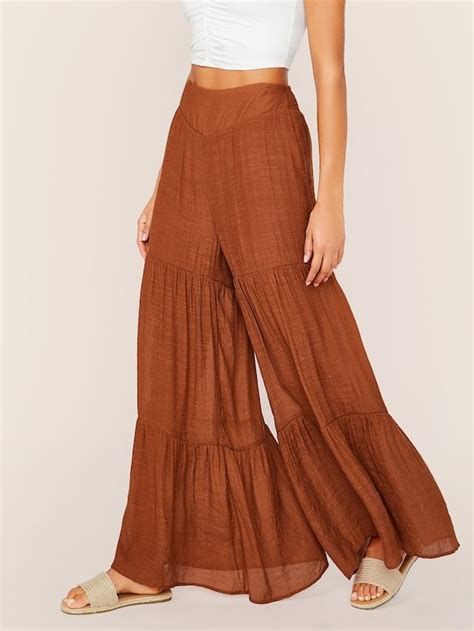 Shein High Waist Layered Ruffle Hem Super Palazzo Pants Ruffle Pants