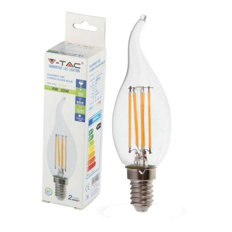 VTAC LAMPADINA LED CANDELA A FIAMMA 4W E14 2700K FILAMENTO TRASPARENTE