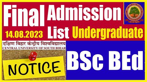 Bsc Bed Final Admission List Central University Of South Bihar Cusb