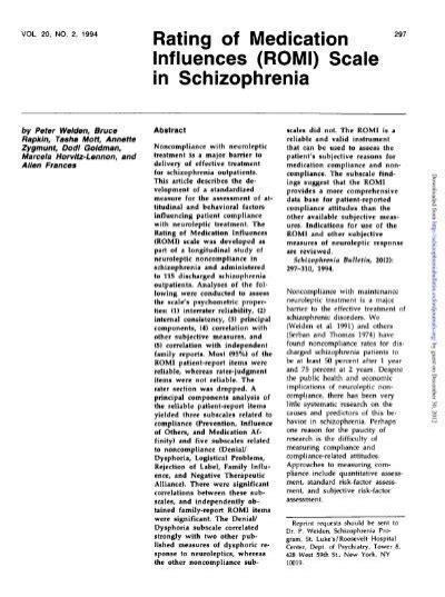 Rating Of Medication Influences ROMI Scale In Schizophrenia