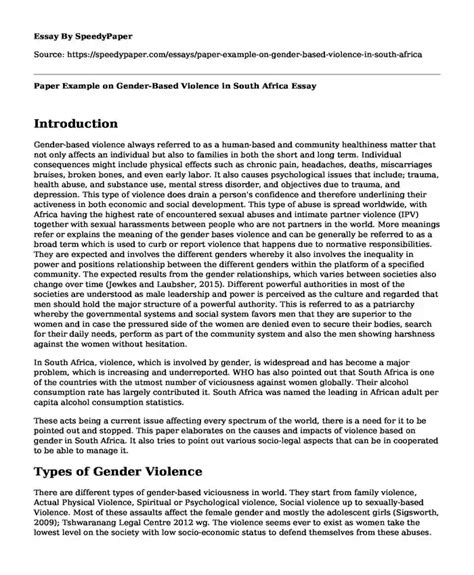 📗 Paper Example On Gender Based Violence In South Africa