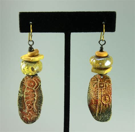 Rustic Yellow Paleolithic Ceramic Earrings Chris Kaitlyn Jewelry