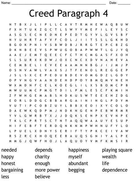 Creed Paragraph 4 Word Search WordMint