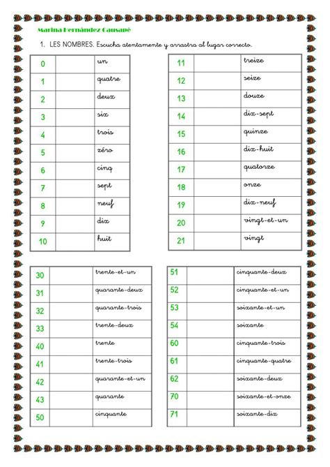 Ficha Interactiva De Les Nombres Enseñanza De Francés Clases De